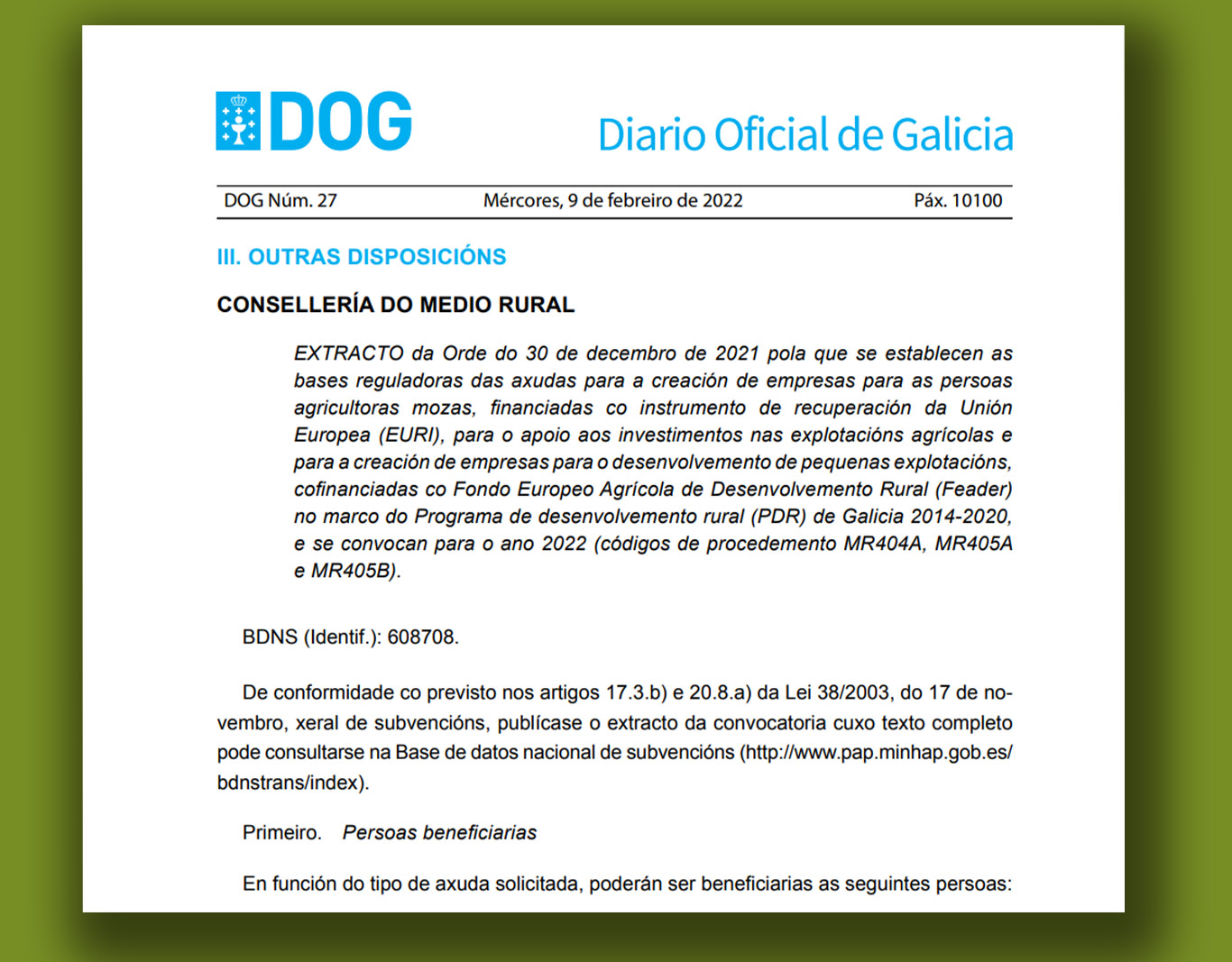 Aberto o prazo de solicitude das axudas para plans de mellora ...